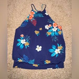 Express Women’s Blue Flower Spaghetti Strap Keyhole Tank Top Size Small/Petite